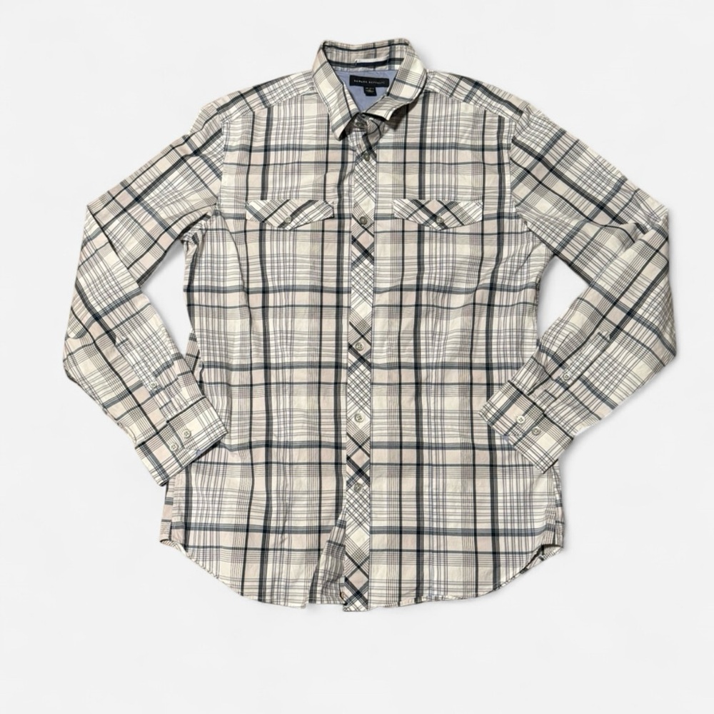 Classic Navy and Gray Plaid Button up - Banana Republic - Medium